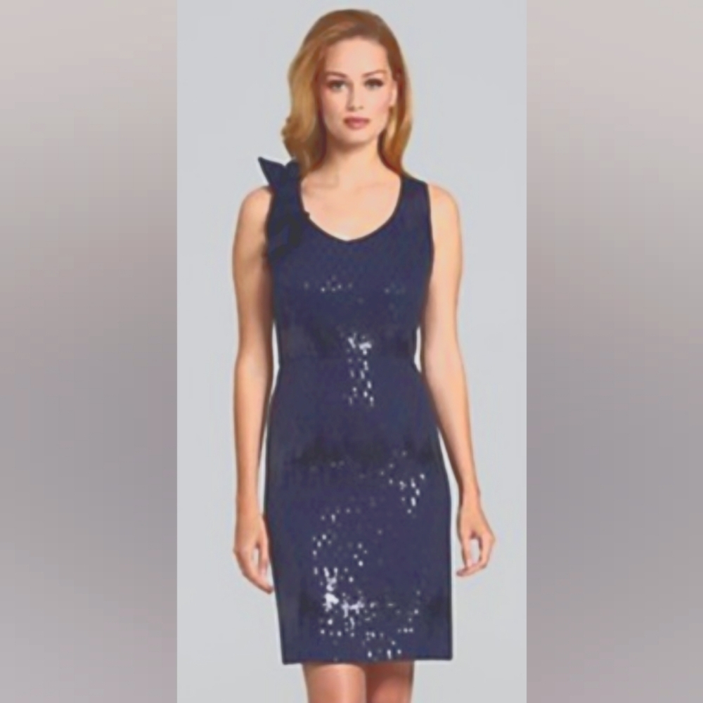 Antonio Melani “Chantel” Sequin Bow-Shoulder Cocktail Dress, Navy, Size 2